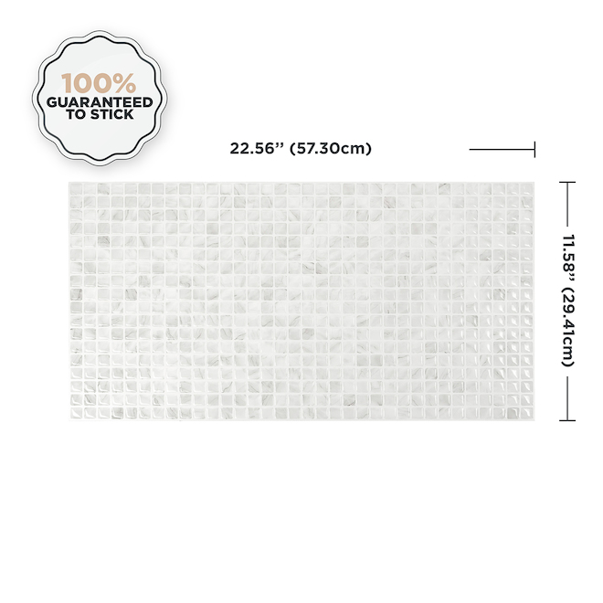 Carreaux mosaïques à dosseret Minimo marbrés de Smart Tiles, résine, gris, 2,56 x 11,58 po, 2 unités