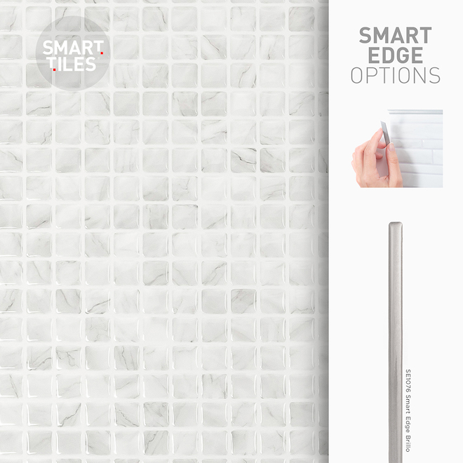 Carreaux mosaïques à dosseret Minimo marbrés de Smart Tiles, résine, gris, 2,56 x 11,58 po, 2 unités