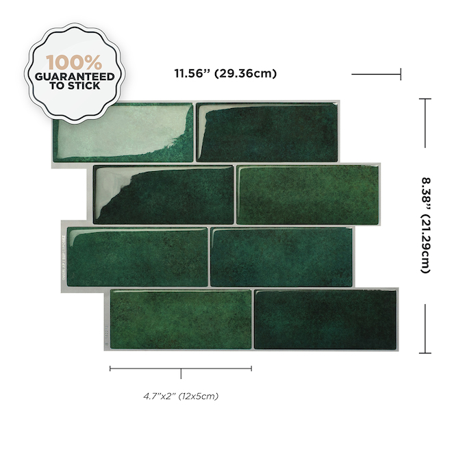 Smart Tiles Metro Fiona Adhesive Backsplash Tiles - Resin - Green - 11.56 x 8.38-in - 4-Pack