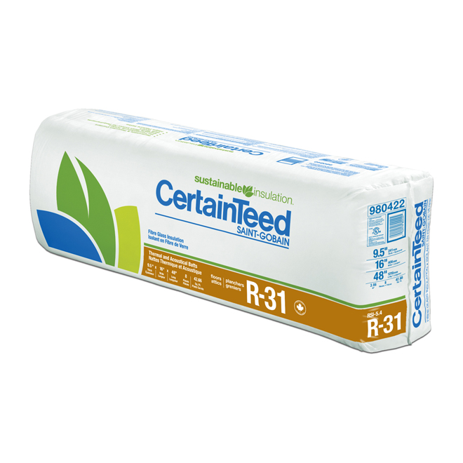 CertainTeed R31 Fibreglass Beige Insulating Wool, 9.5-in x 16-in x 48-ft 42.66 sq.ft.