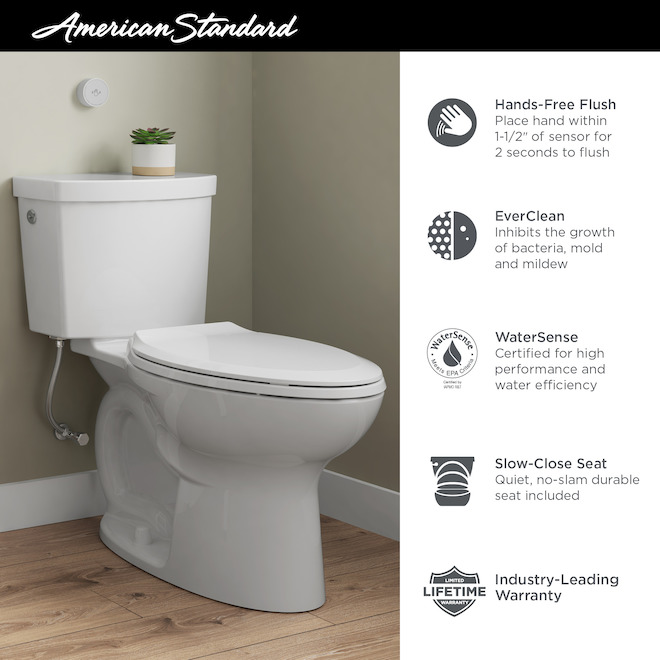 American Standard White Touchless Flush 2-Piece Elongated Toilet