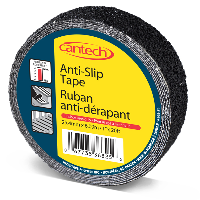 Cantech Anti-Slip Adhesive Tape - Black - Mineral Coating - 60-ft L x 1-in W