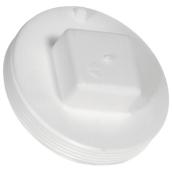 Bouchon de dégorgement Ipex en PVC, 4 po de diamètre, filetage mâle, blanc