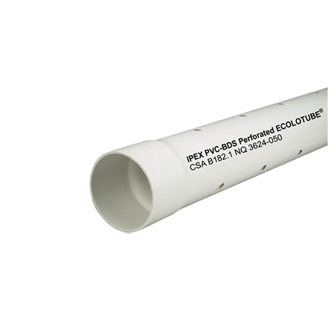 Ipex Ecolotube Sewage and Drain Pipe - Perforated - White - 4-in dia x 10-ft L