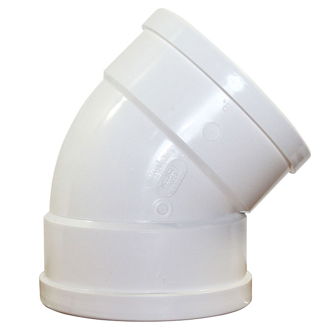 Ipex Sewer and Drain SDR 35 Fitting Elbow - 45° Angle - White - 4-in dia