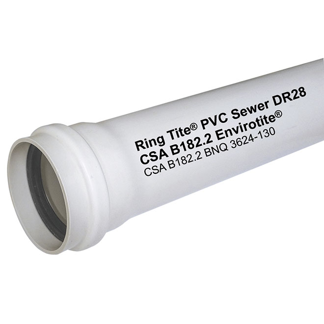Ipex Envirotite PVC Sewer DR28 Pipe - Gasket - White - 6-in dia