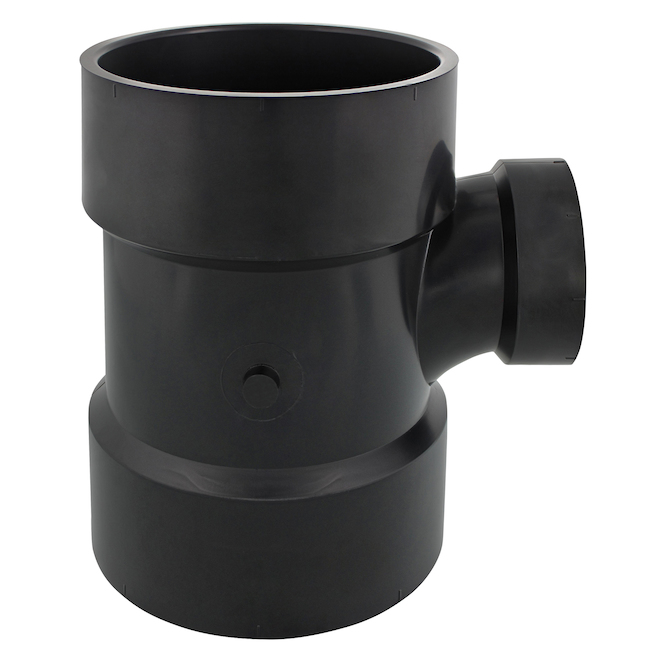 Ipex Sanitary Tee with 4-in and 2-in diameter fittings - Black ABS Plastic