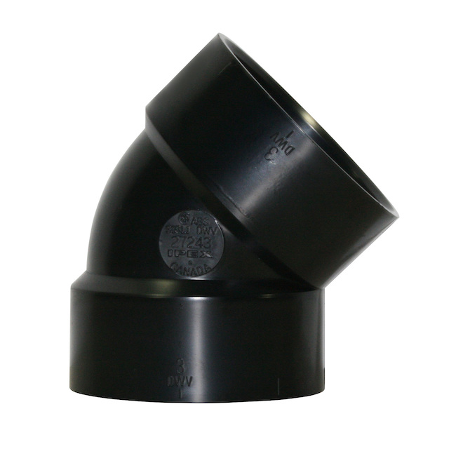 Coude Ipex noir en plastique ABS, angle de 45 degrés