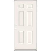 Metrie Exterior Steel Lefthand Door with 6 Panels - Primed, Prehung and Pre-Bored - 36 x 80-in