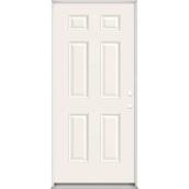 Metrie Exterior Steel Righthand Door with 6 Panels - Primed, Prehung and Pre-Bored - 36 x 80-in