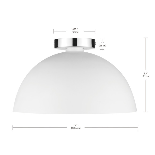 Globe Electric Semi-Flush Mount Ceiling Light with Chrome Base - 14-in - 1-Light - Matte White Shade