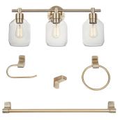 Globe Electric 3-Light Vanity and Bathroom Accessories - Matte Brass - 5 Pieces