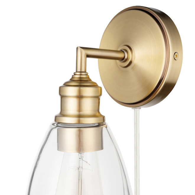 Globe Electric 2-in-1 Wall Sconce - 1 Light - Clear Glass - Matte Brass