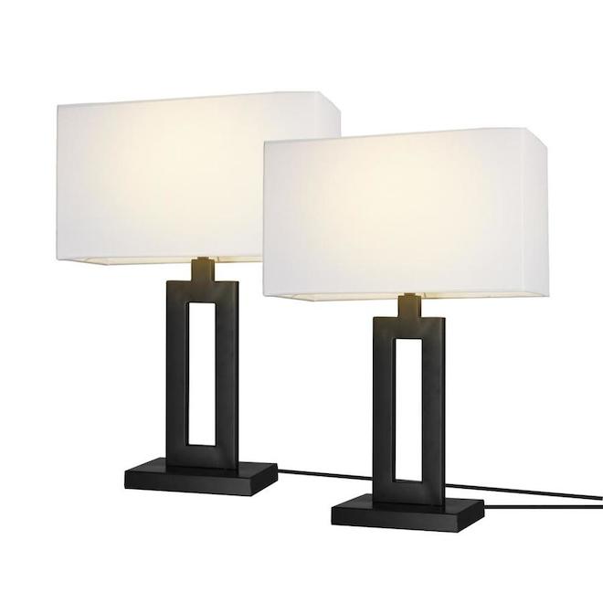 Lampes de table D'Alessio Globe Electric, 20 po, métal/tissu, noir, ensemble de 2