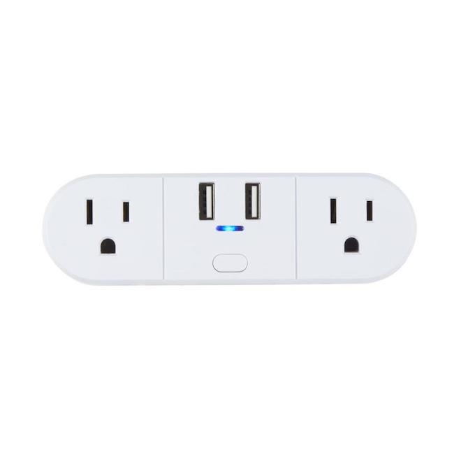 Globe Electric 2 Outlet Plug 2 USB ports (21A) Smart WI-FI Plug - White