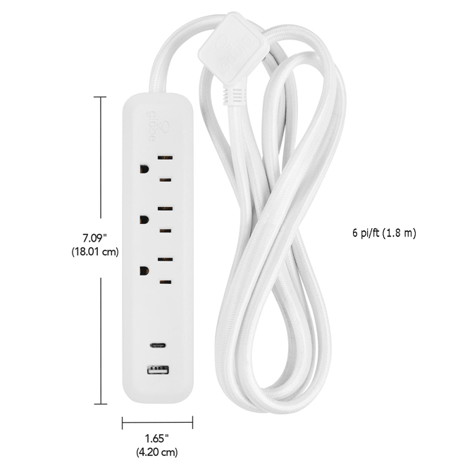 Globe Electric 3 Outlets 2 USB - White