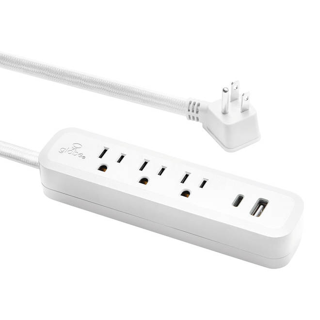 Globe Electric 3 Outlets 2 USB - White