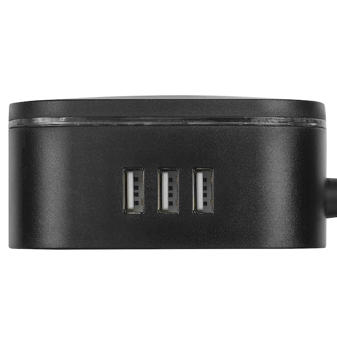 Globe Electric 2-Outlet 3-USB Ports Black Power Strip