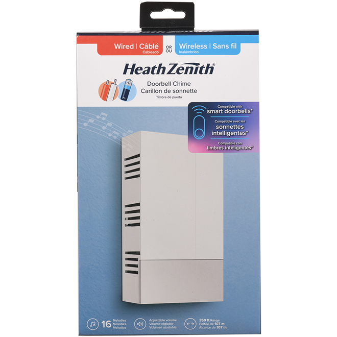 Heath Zenith Doorball Chime - Wired or Wireless - White