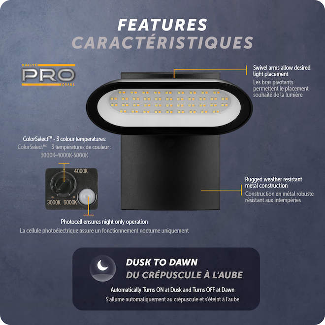 Globe Electric 40W LED Wall Security Light with Dusk-to-Dawn Feature - Black