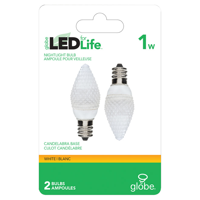 LED Bulb for Night Light - C7 - E12 - 1 W - White - Pack of 2