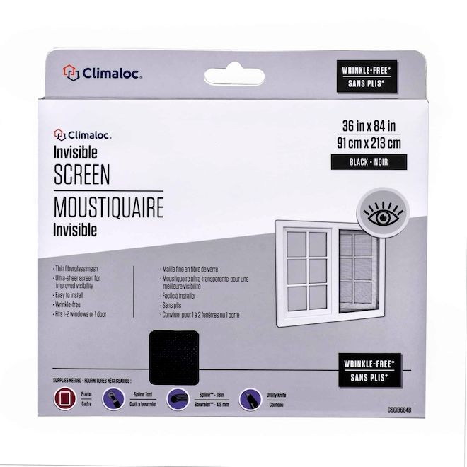 Climaloc Screen 48-in x 84-in Invisible Black Fibreglass Screen