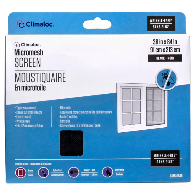 Moustiquaire en fibre de verre noire de 36 po x 84 po Micromesh par Climaloc