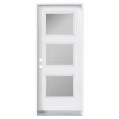 Porte extérieure blanche à 3 fenêtres de Portes A.R.D., acier et verre sablé, 4 5/8 po p. x 32 po l. x 80 po h.