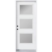Portes Ard 3-Lite Exterior Steel Door - Sand-Blown Glass - 32-in W x 80-in L x 4 5/8-in D - White Finish