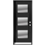 Portes A.R.D. Exterior 3-Lite Steel Door Left Hinge 35.3-in x 82.5-in Matte Black