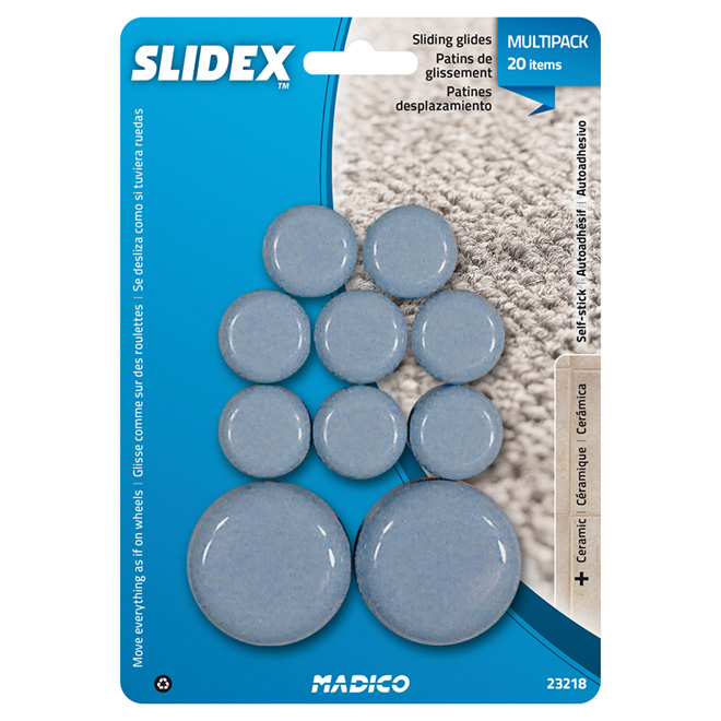 Self-Adhesive Glides - Round - Grey - 1" - 1 3/4" - 20/Pk