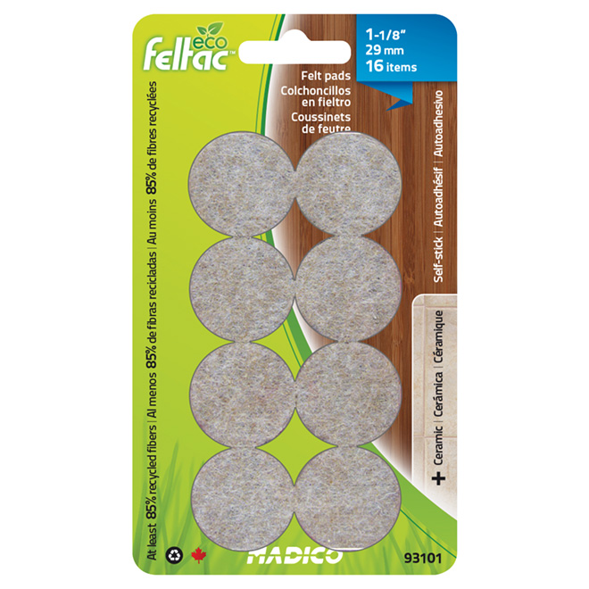 Self-Adhesive Felt Pads - Eco - Round - Beige -1 1/8" -16/Pk