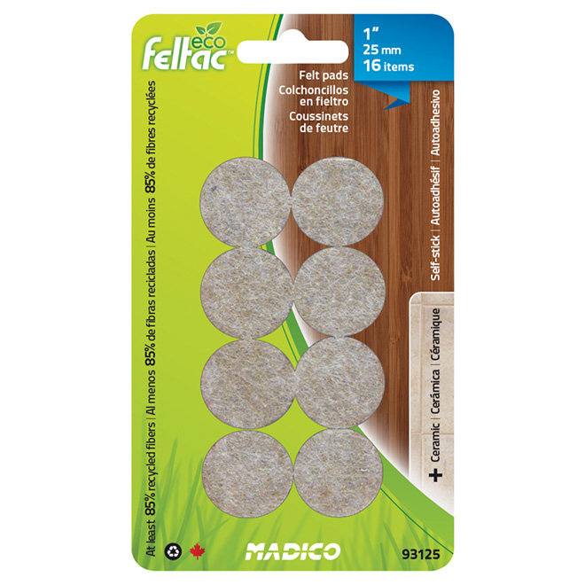 Self-Adhesive Felt Pads - Eco - Round - Beige - 1" - 16/Pk