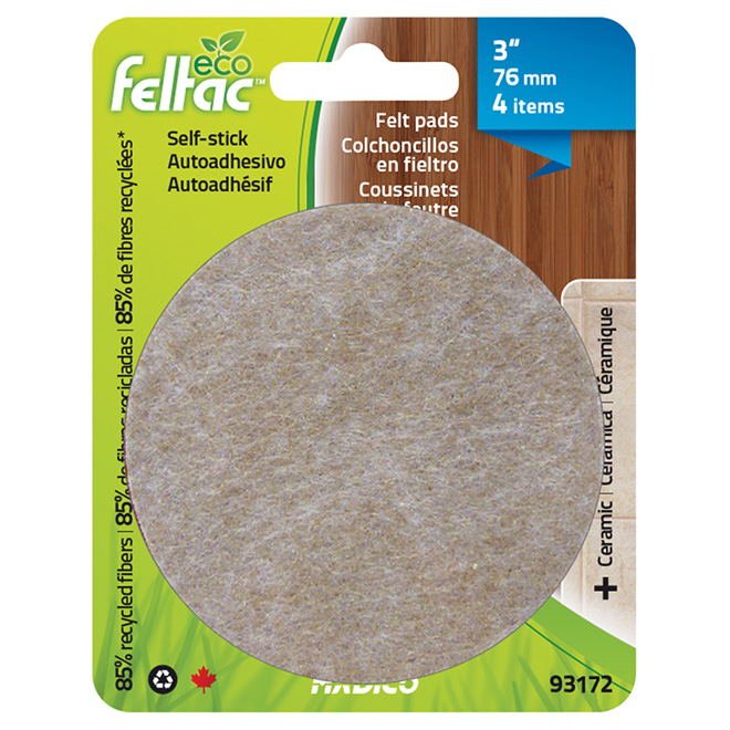 Self-Adhesive Felt Pads - Eco - Round - Beige - 3" - 4/Pk