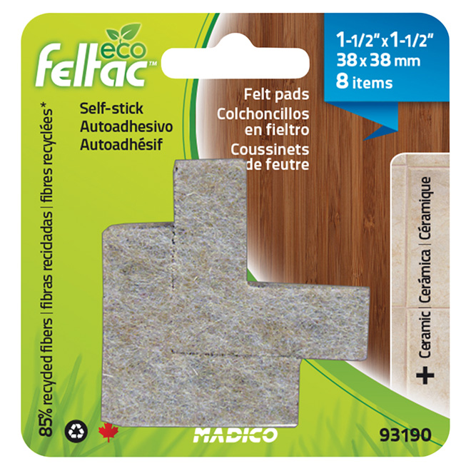 Self-Adhesive Felt Pads - Eco - L-Strip - 1 1/2" - 8/Pk