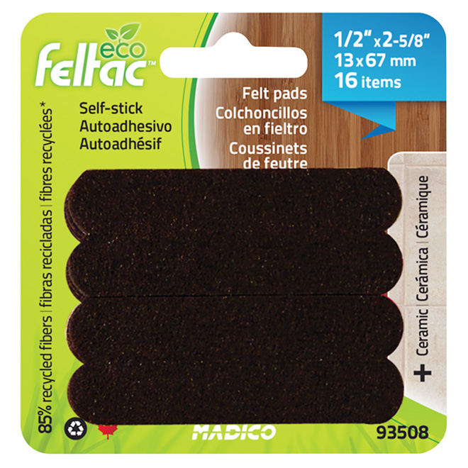 Self-Adhesive Felt Pads - Eco - Strip - 1/2" x 2 5/8" -16/Pk