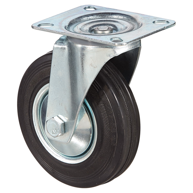 Euro Series Rubber Plate Swivel Caster - 220 lbs Cap. - 5"