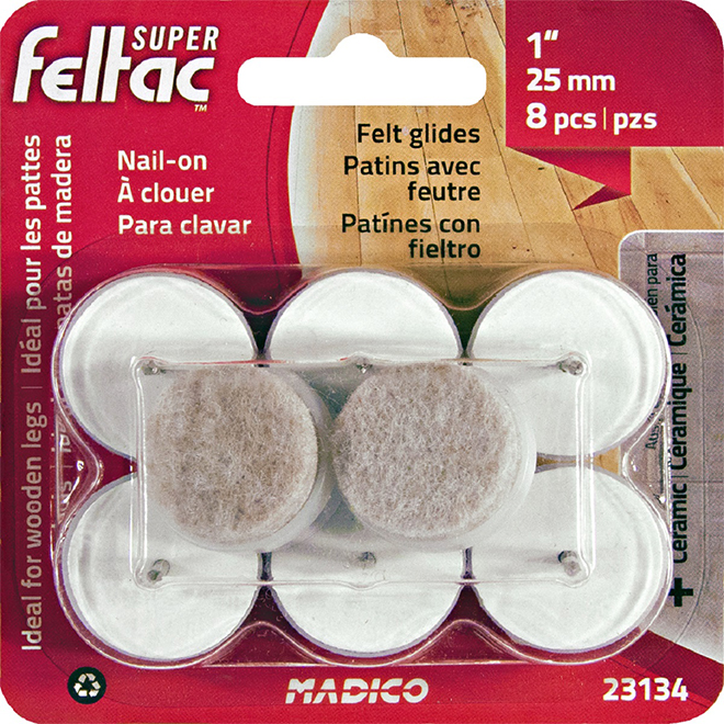 Nail-On Felt Pads - Round - 1" - 8/Pack