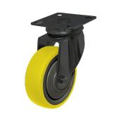 Roulette pivotante en polyurethane avec plaque MAXWHEELS noir et jaune 2,5 po