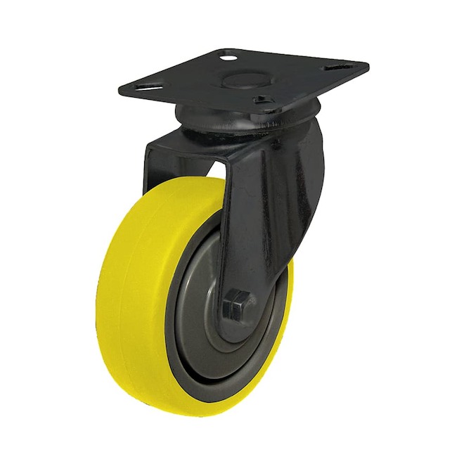 MAXWHEELS 4-in Black and Yellow Polyurethane Swivel Caster w/ Plate