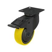 Roulette pivotante en polyurethane avec plaque et frein MAXWHEELS noir et jaune 2,5 po