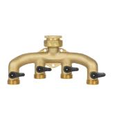 PRO flow Brass Four-Way Outdoor Faucet Tap Connector - 5/8-in