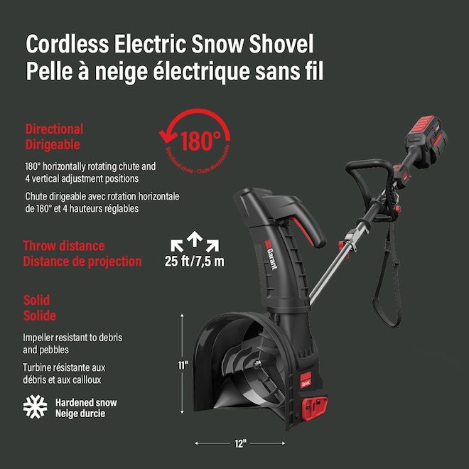 Pelle à neige électrique sans fil Garant dirigeable avec batterie 62 V 4.0 Ah, 12 po