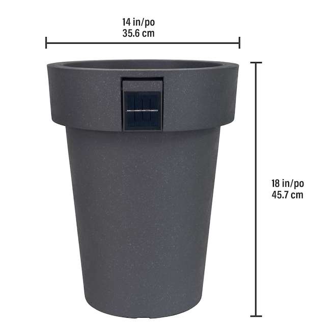 Garant Solar-Powered Planter 14-in with Built-in Lighting - Grey