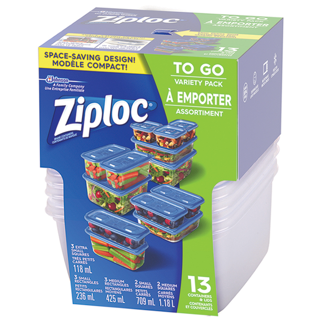 Ziploc To-Go Variety Pack - 13 Containers with Lids - Plastic - Clear
