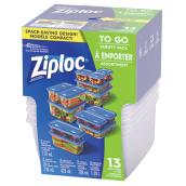 Assortiment à emporter Ziploc, 13 contenants avec couvercles, plastique, transparent