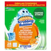 Tampons Scrubbing Bubbles pour brosse fraîcheur, jetables dans les toilettes, parfum d'agrumes, 28 par boîte