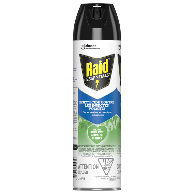 Aérosol insecticide contre les insectes volants Raid Essentials à base de plantes, 350 g