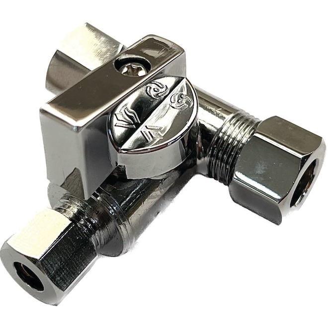 Aqua-Dynamic Supply Stop Tee Valve 3/8 x 3/8 x 1/4-in Chrome-Plated Brass