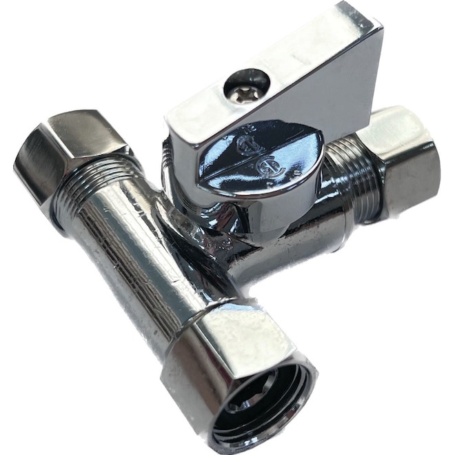 Valve d'arrêt en té Aqua-Dynamic 3/8 x 3/8 x 3/8 po en laiton chromé